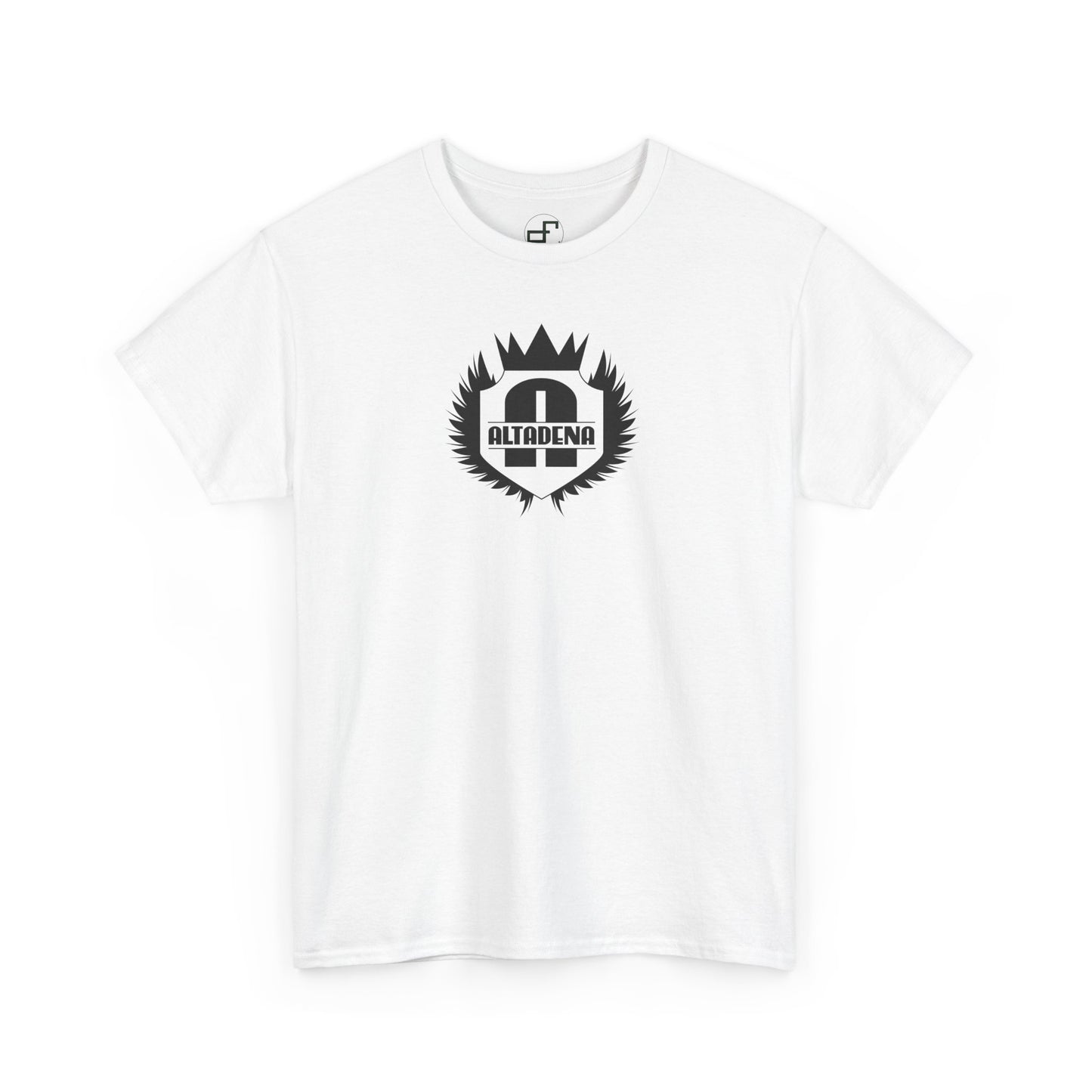 Altadena "A" Crest Tee – Wings & Crown Monogram in Black on White