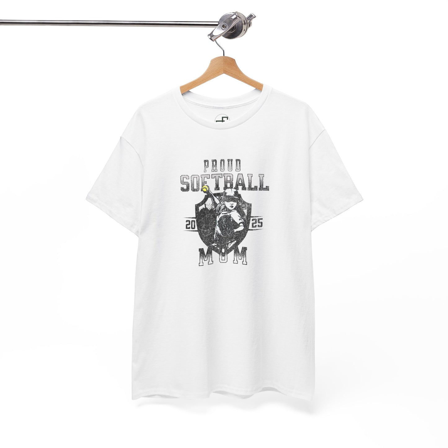 Proud Softball Mom Unisex Tee with Shield Design