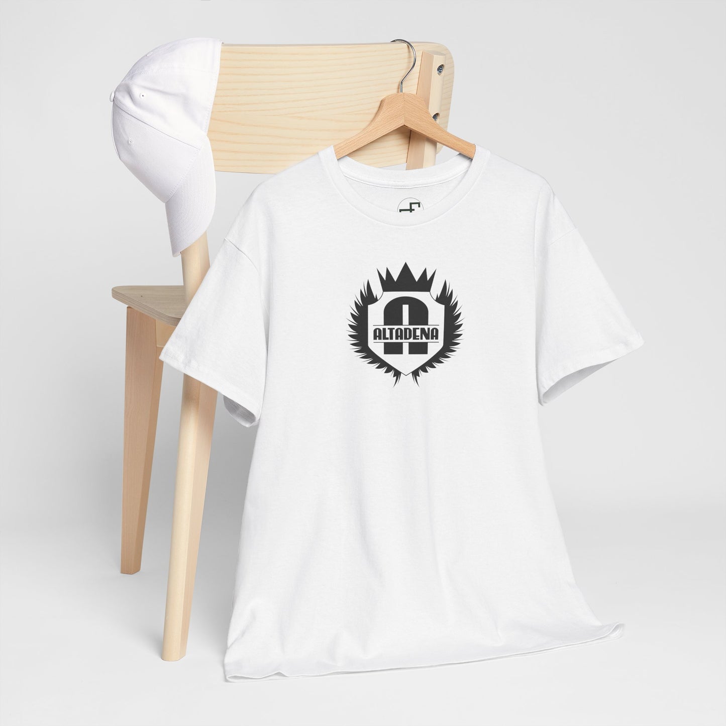 Altadena "A" Crest Tee – Wings & Crown Monogram in Black on White