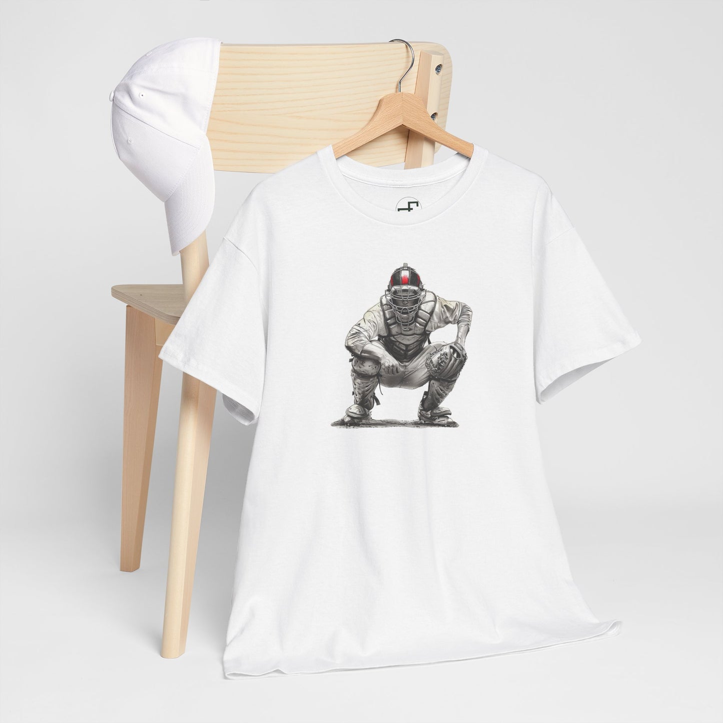 Pencil Drawn Adult Catcher – Hand-Drawn Baseball Art Design