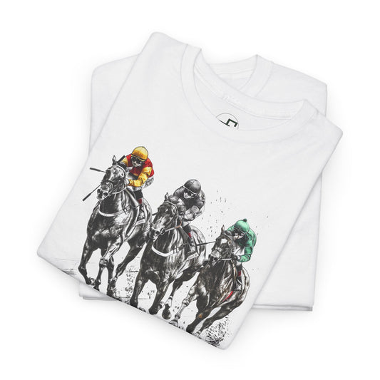 Gallop to Glory: Vintage Horse Race Sketch T-Shirt