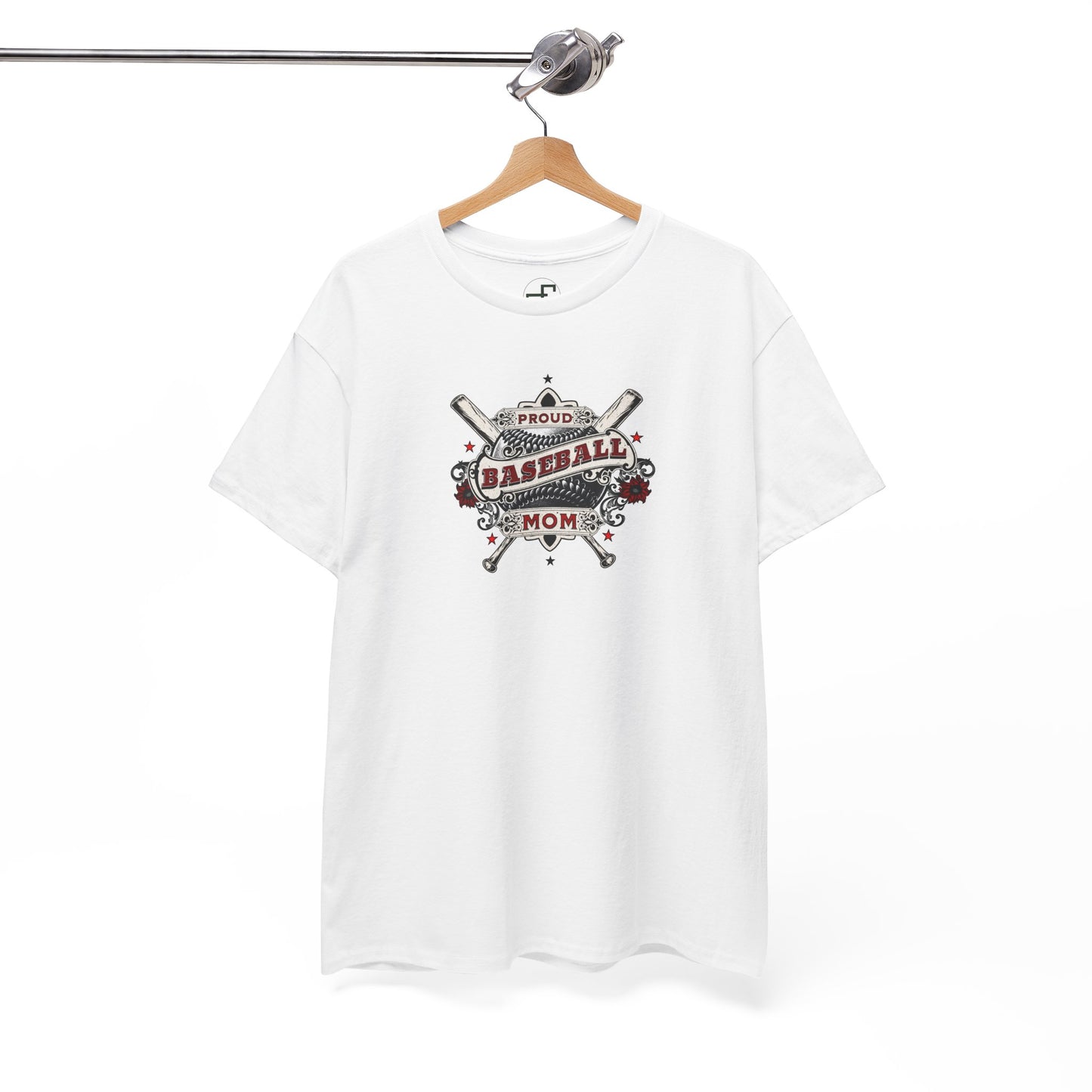 Proud Baseball Mom T-Shirt – Classic Bat & Banner Design